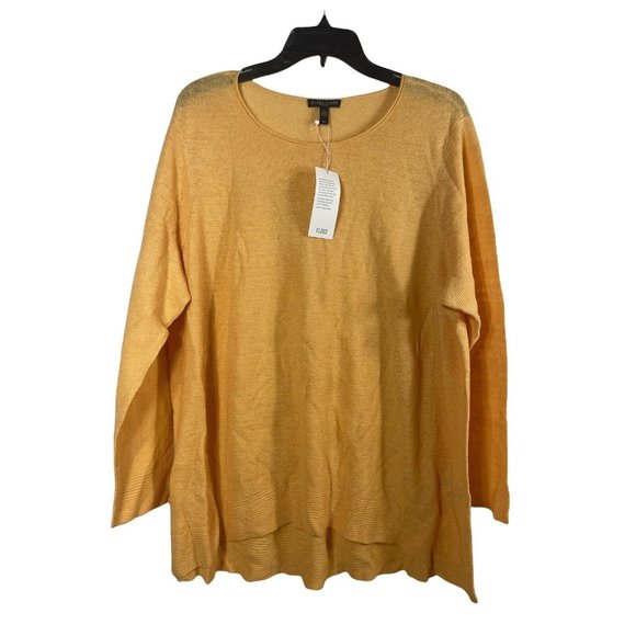 Eileen Fisher Sweater Round Neck Yellow Orange Sz 2X Organic Linen Color NWT